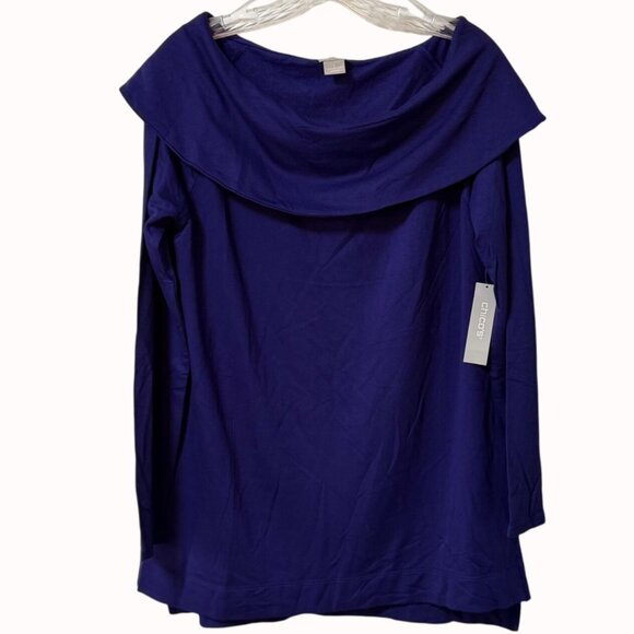 Chicos Zenergy Tunic Top Purple Cozy Brushed Fleece Cowl Neck Size 1 US Medium - Picture 11 of 11